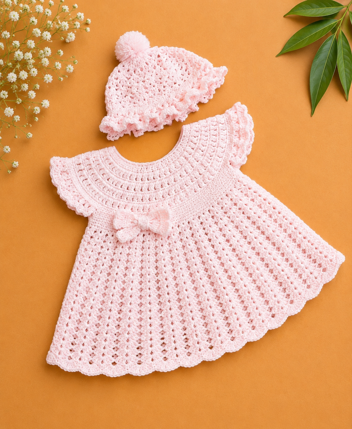 Crochet Baby Dress and Bonnet