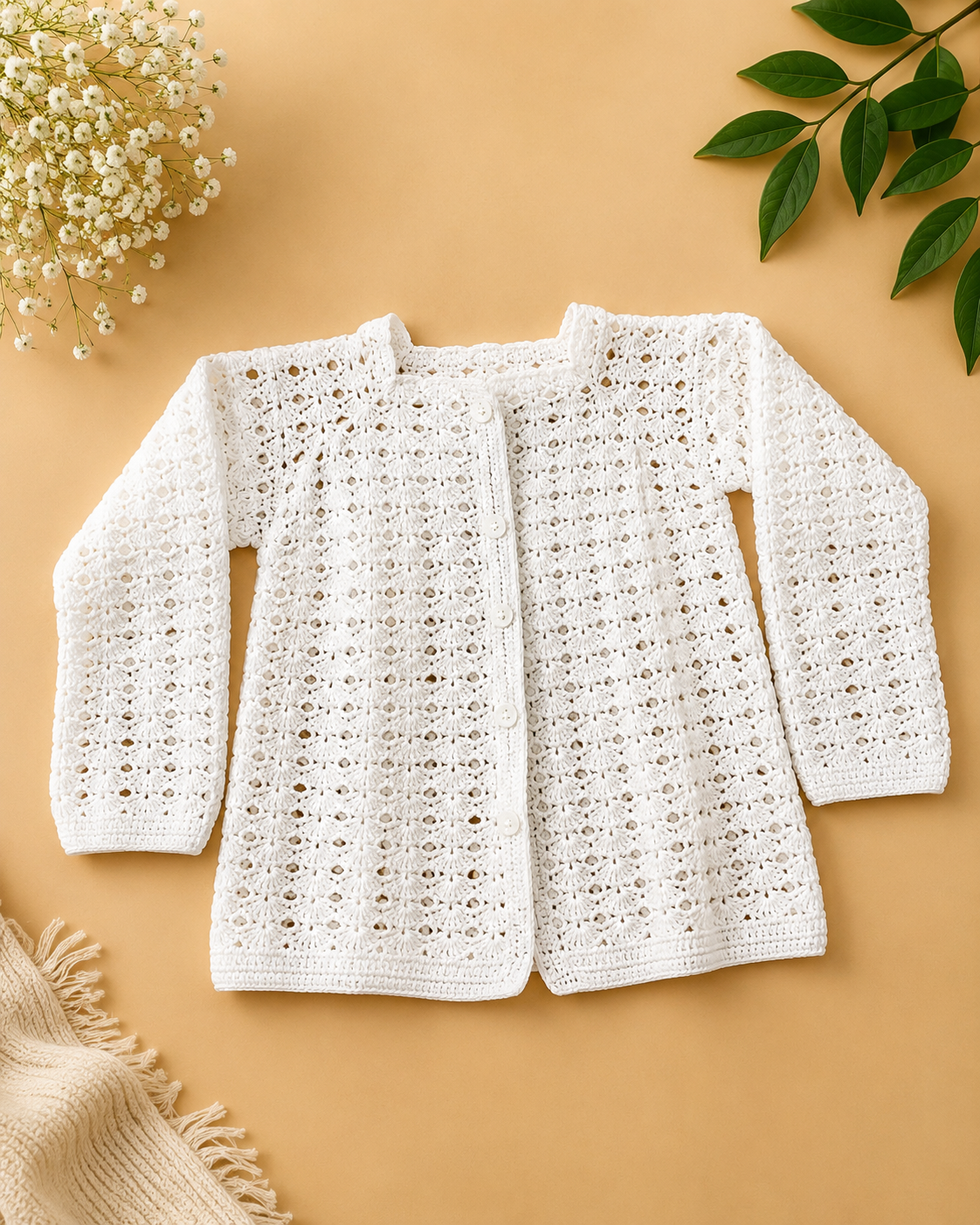 White Crochet Baby Cardigan