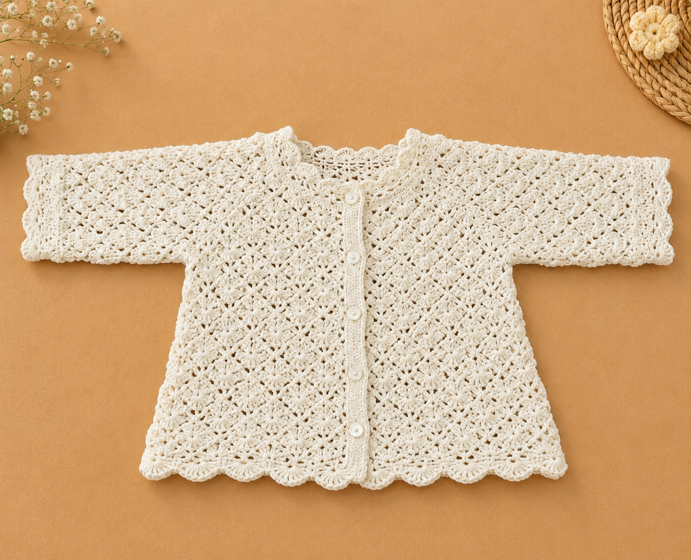 White Crochet Baby Jacket