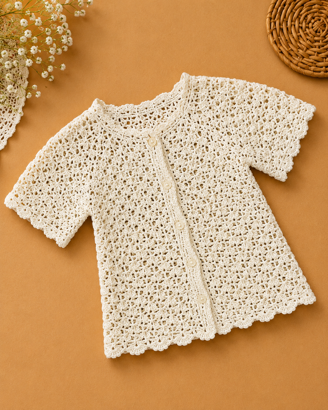Cream Crochet Shrug